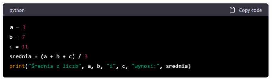 Przykładowy kod napisany w języku Python