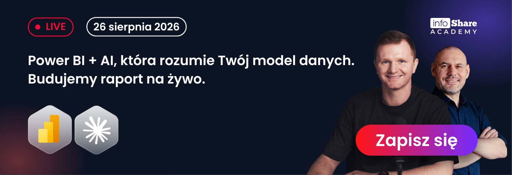 Power BI + AI, która rozumie Twój model danych. Budujemy raport na żywo. Środa 26 sierpnia, 19:00